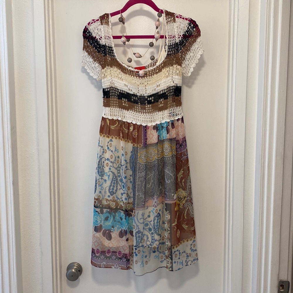 Dress Crocheted w/ Colorful Chiffon
